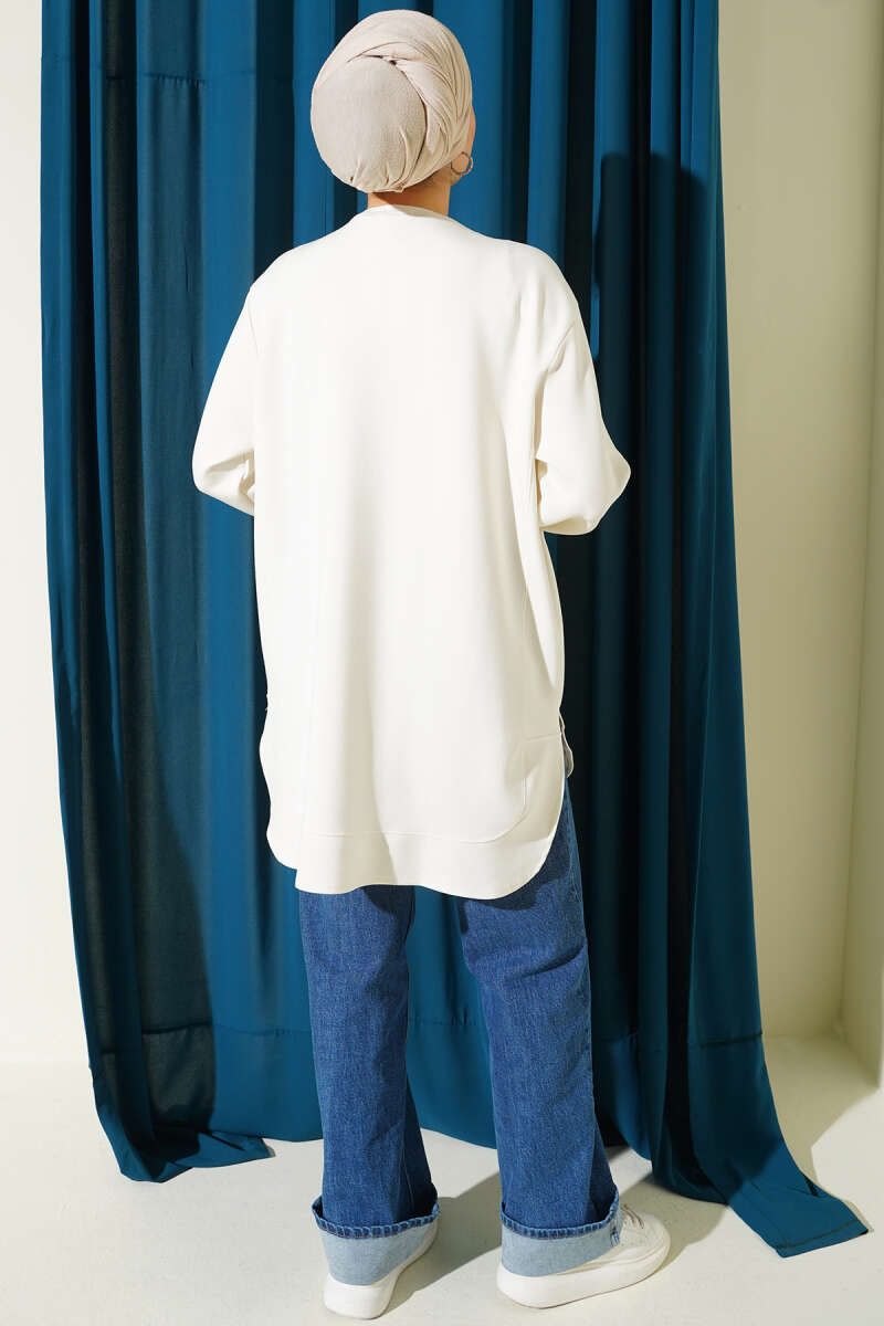 Oversized Curved-Hem Jersey Tunic - Ecru