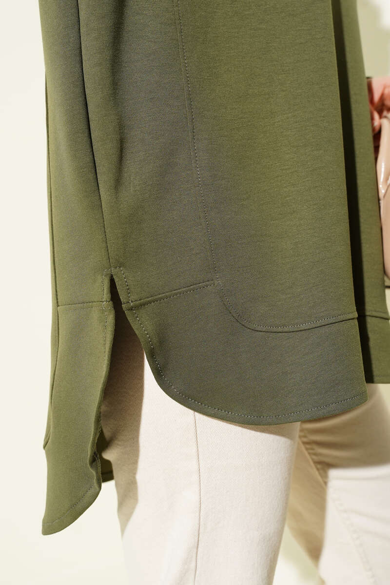 Oversized Curved-Hem Jersey Tunic - Khaki