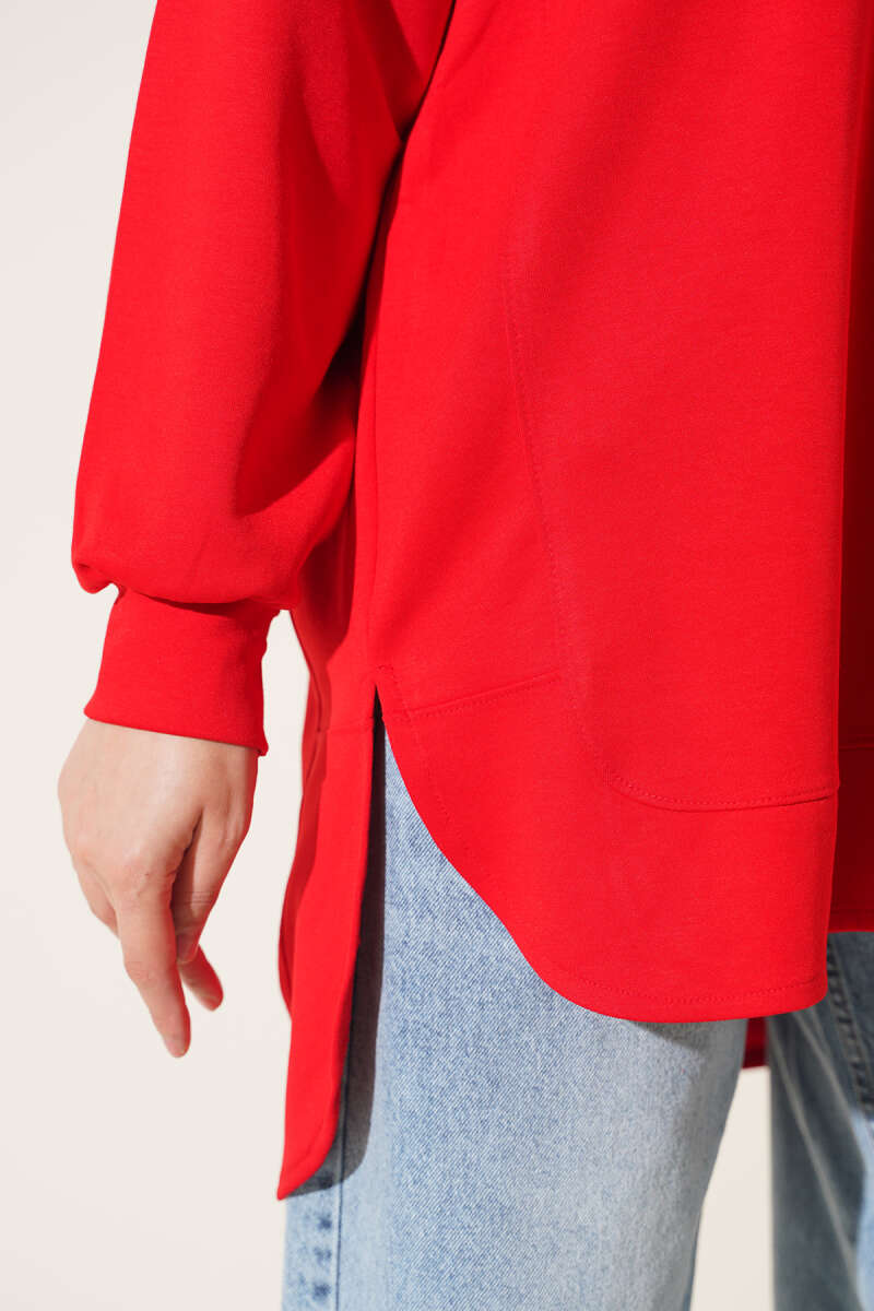 Oversized Curved-Hem Jersey Tunic - Red