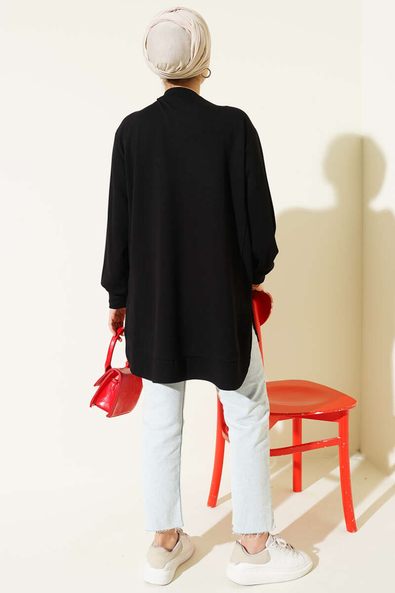 Oversized Curved-Hem Jersey Tunic - Black