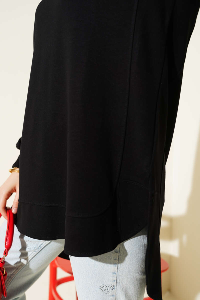 Oversized Curved-Hem Jersey Tunic - Black