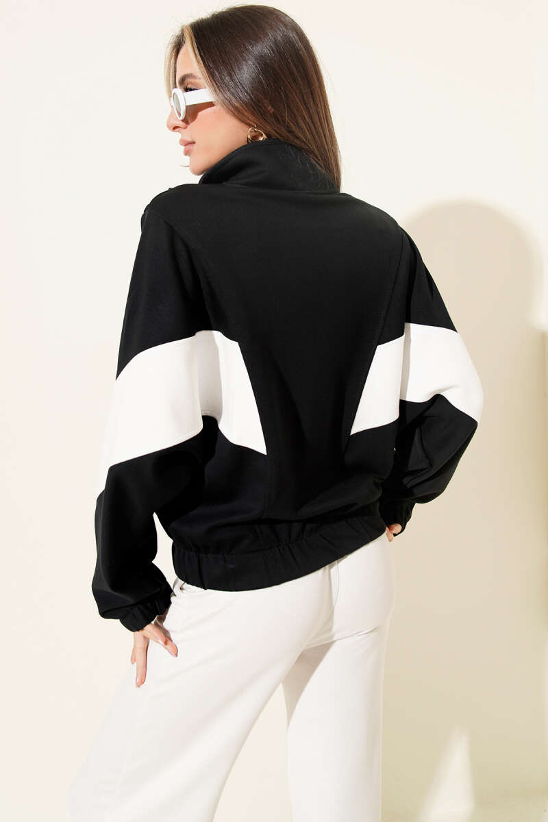 Oversized Loycha Cardigan with Stripe Trim - Black