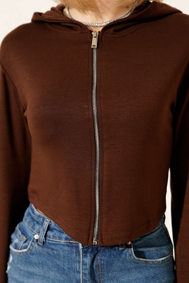 Loycha Crop Cardigan with Thumbholes - Brown