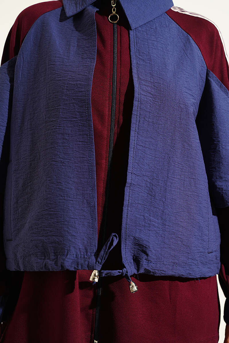 Jersey Two-Piece Set with Stripe Trim - Burgundy