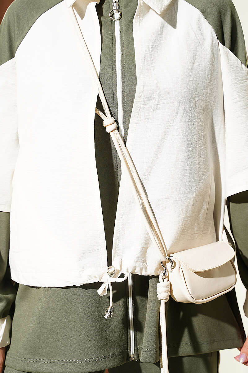 Jersey Two-Piece Set with Stripe Trim - Khaki