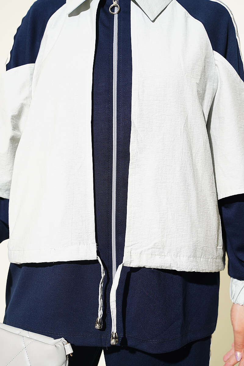 Jersey Two-Piece Set with Stripe Trim - Navy