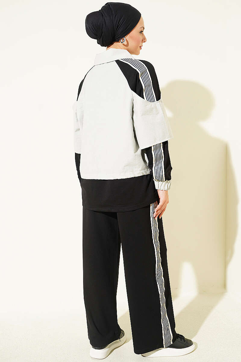 Jersey Two-Piece Set with Stripe Trim - Black