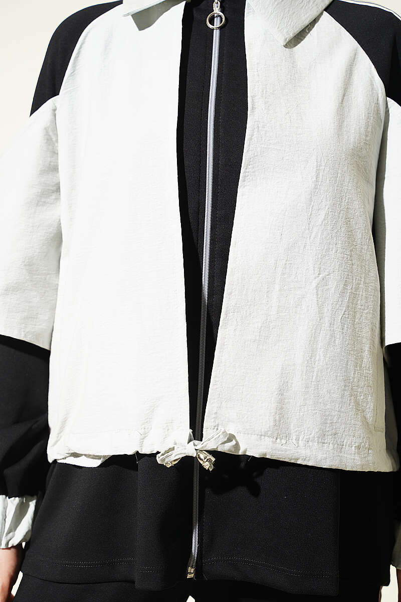 Jersey Two-Piece Set with Stripe Trim - Black