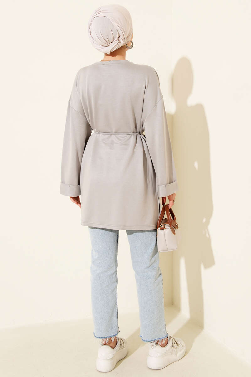 Belted Loycha Tunic with Side Slits - Grey