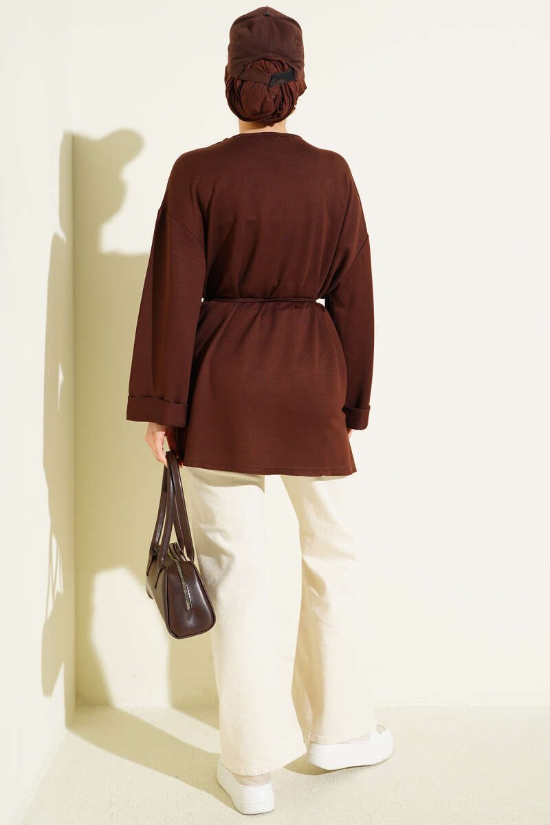 Belted Loycha Tunic with Side Slits - Brown
