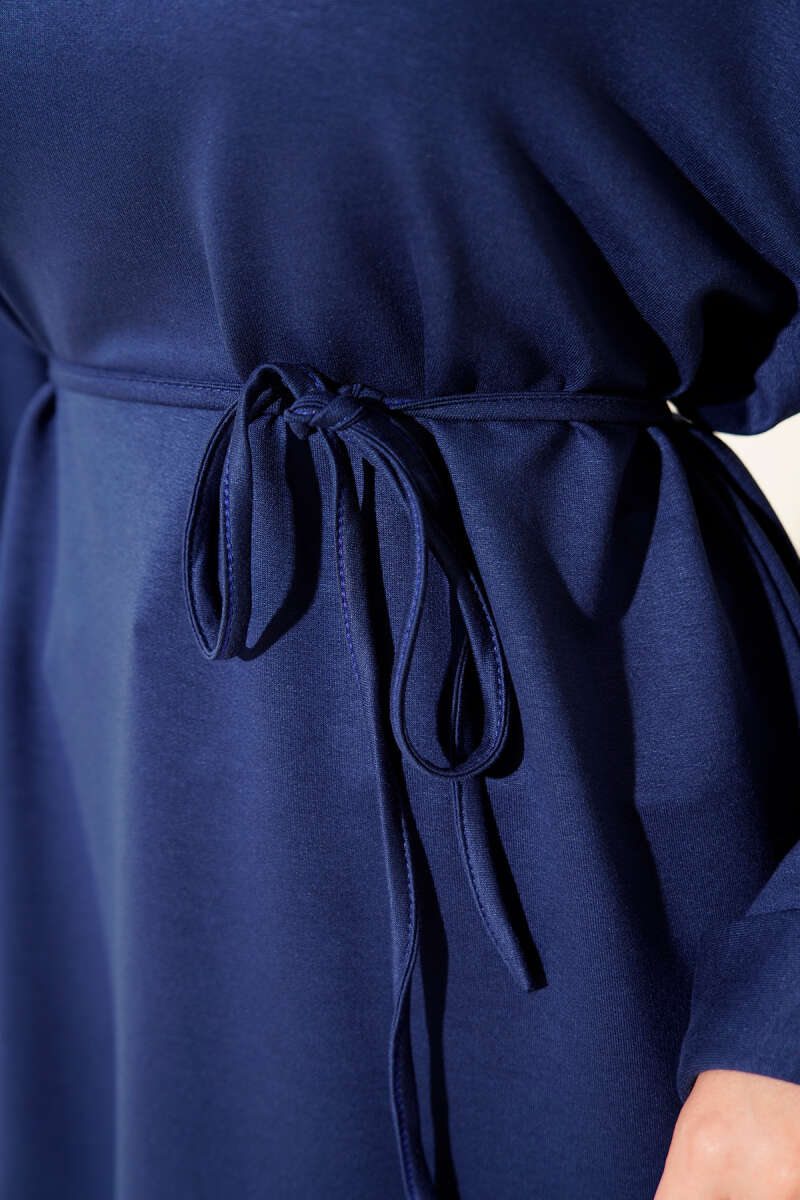 Belted Loycha Tunic with Side Slits - Navy