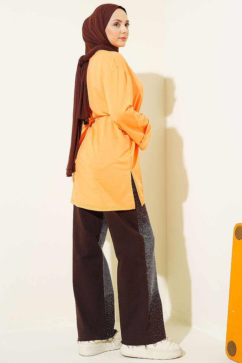 Belted Loycha Tunic with Side Slits - Orange