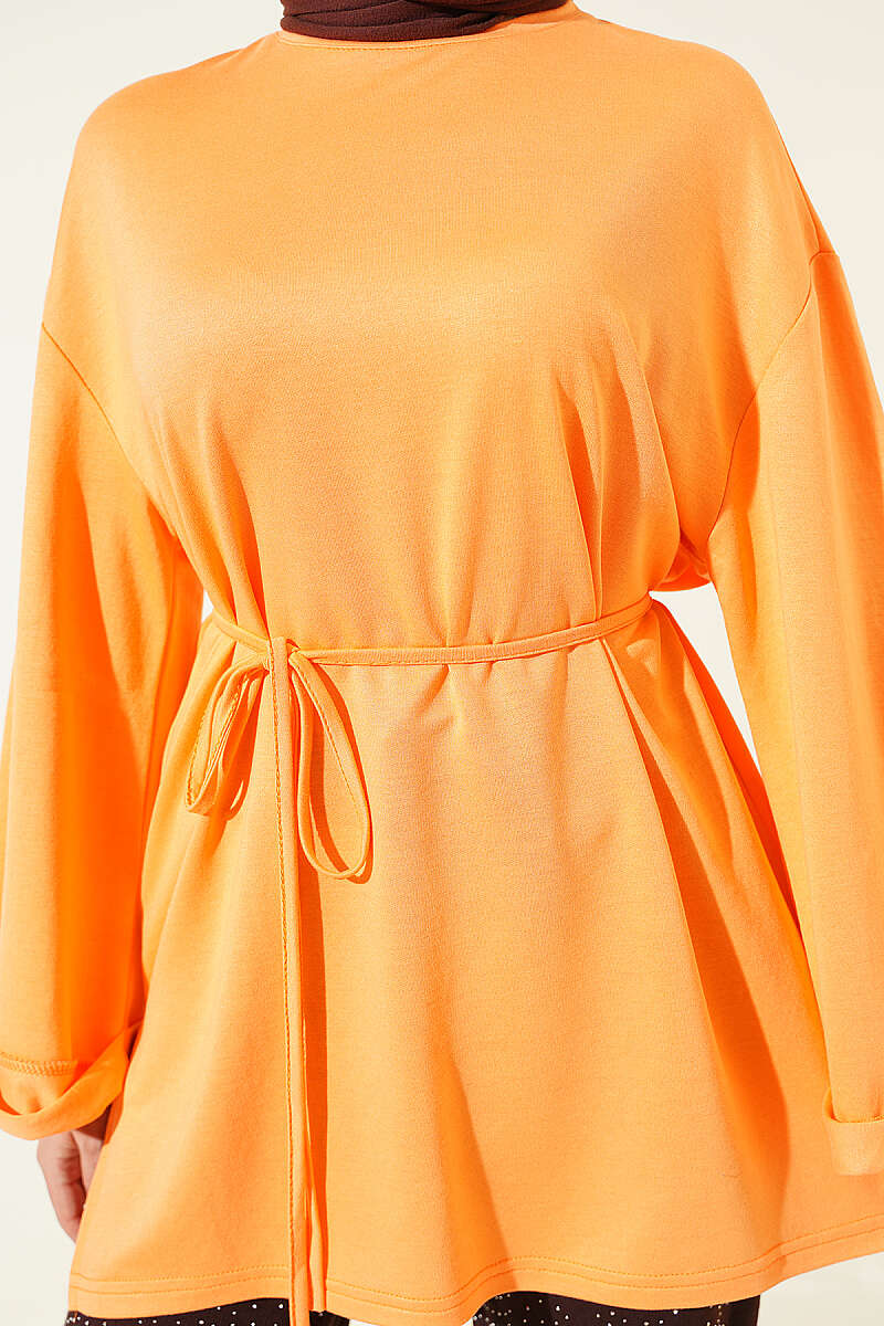 Belted Loycha Tunic with Side Slits - Orange