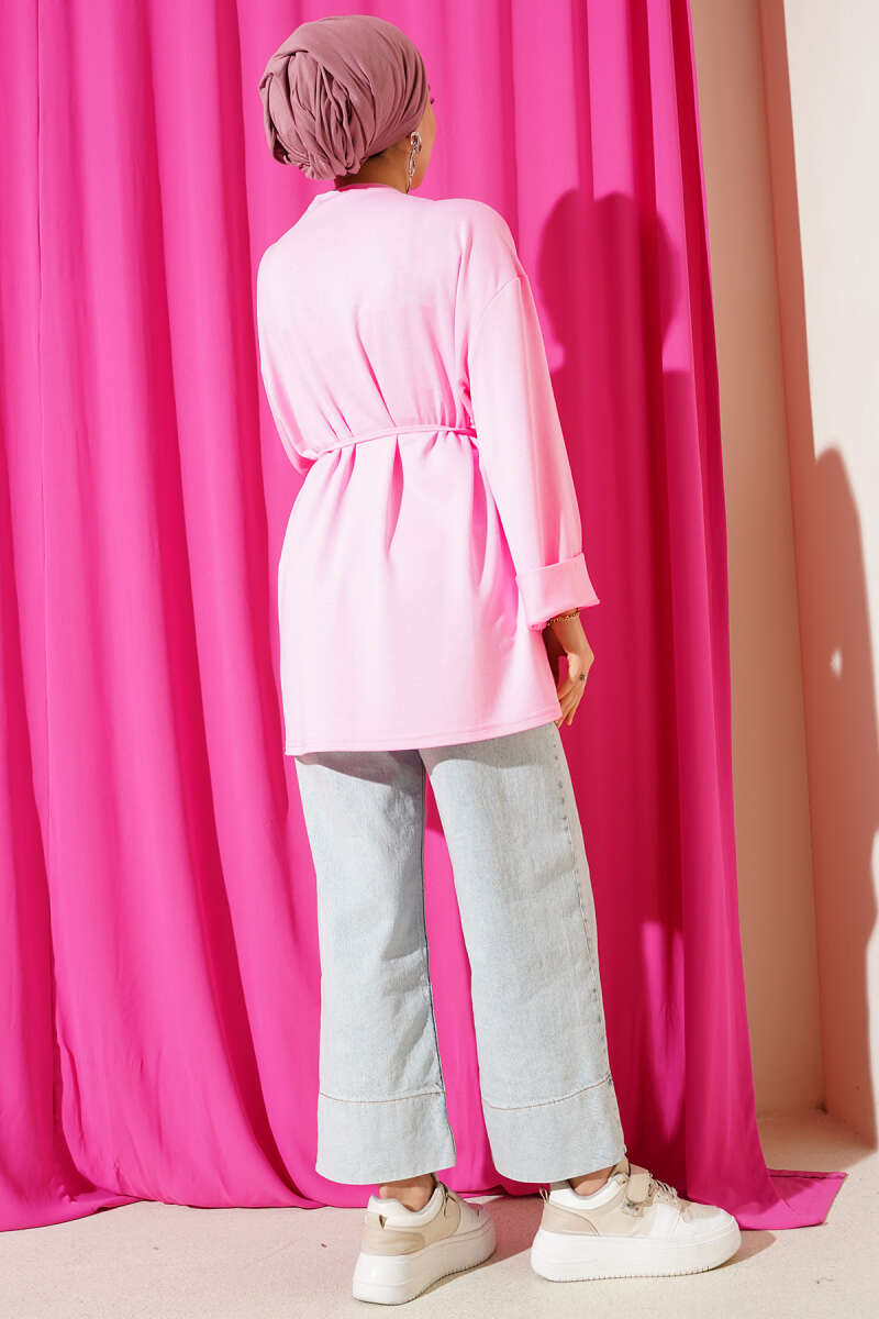 Belted Loycha Tunic with Side Slits - Pink