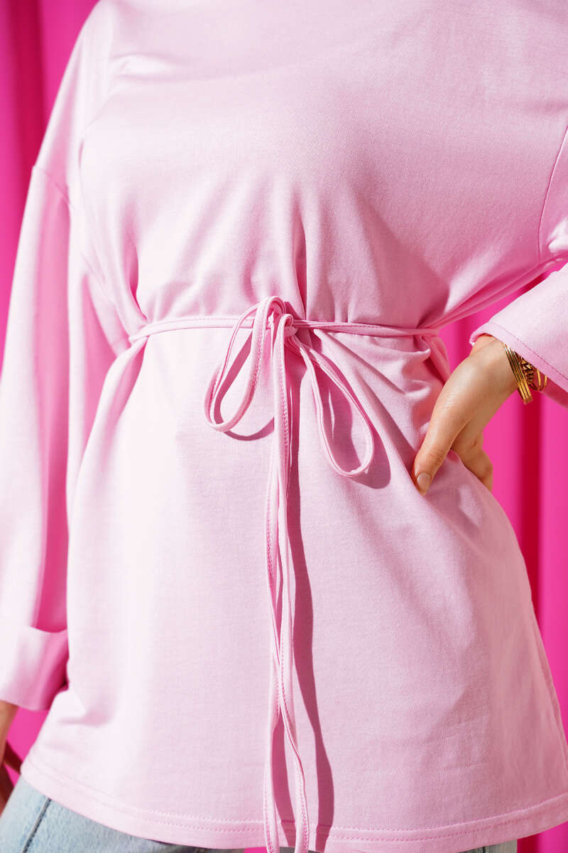 Belted Loycha Tunic with Side Slits - Pink
