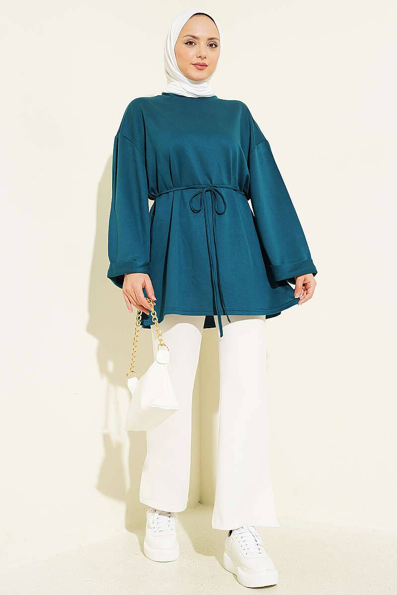 Belted Loycha Tunic with Side Slits - Teal