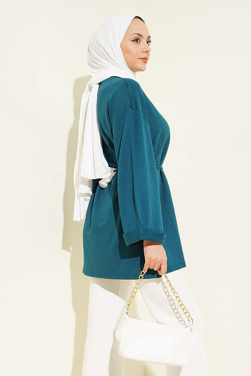 Belted Loycha Tunic with Side Slits - Teal