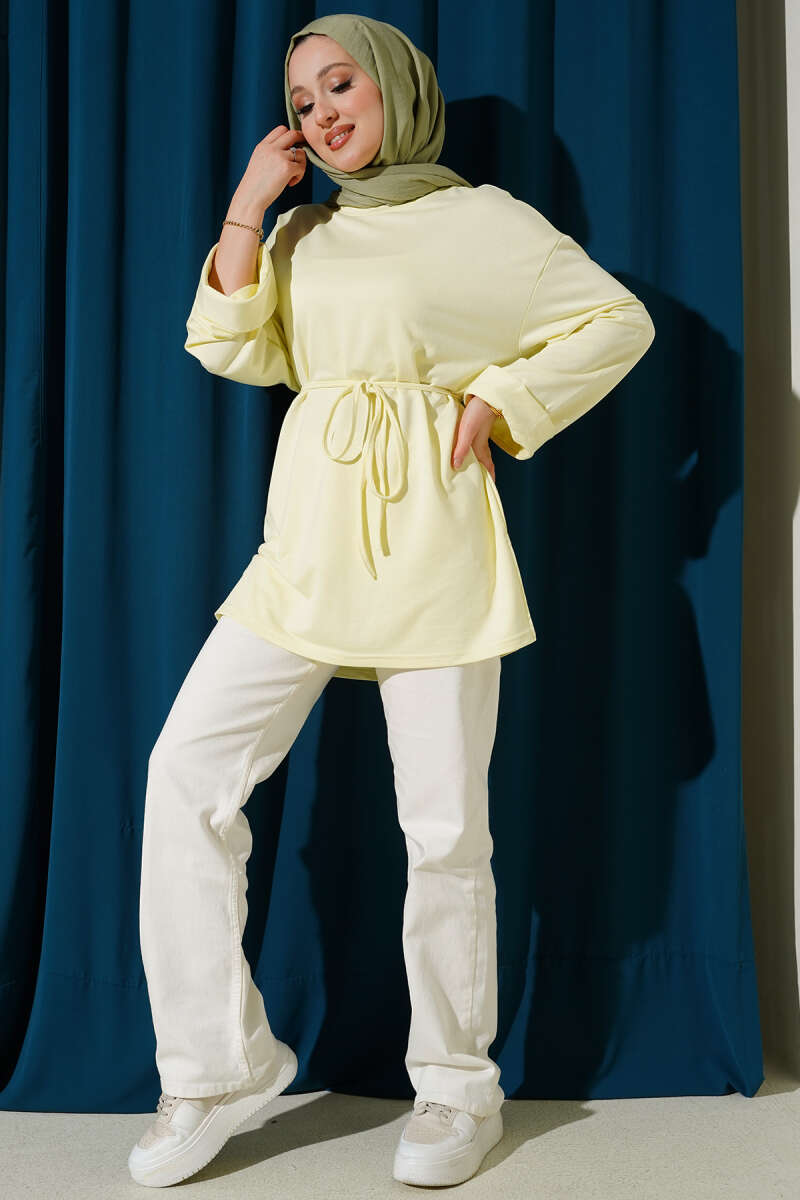 Belted Loycha Tunic with Side Slits - Yellow