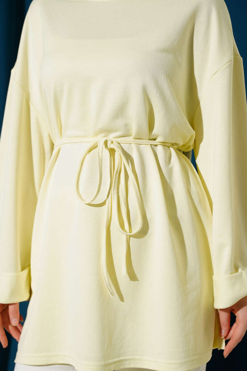 Belted Loycha Tunic with Side Slits - Yellow
