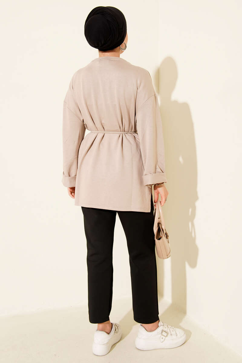 Belted Loycha Tunic with Side Slits - Stone