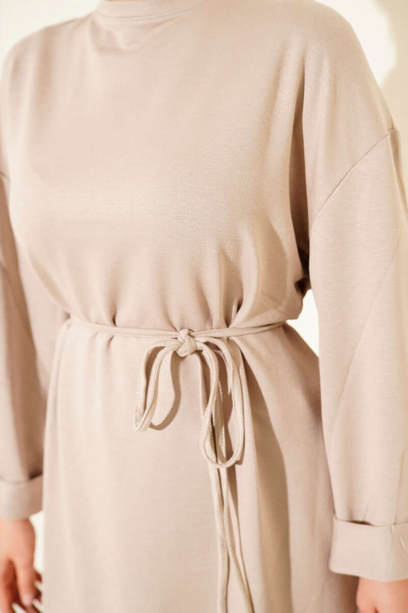 Belted Loycha Tunic with Side Slits - Stone