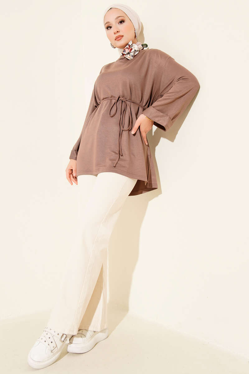Belted Loycha Tunic with Side Slits - Mink