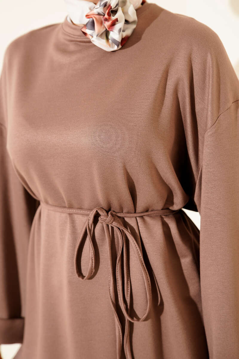 Belted Loycha Tunic with Side Slits - Mink