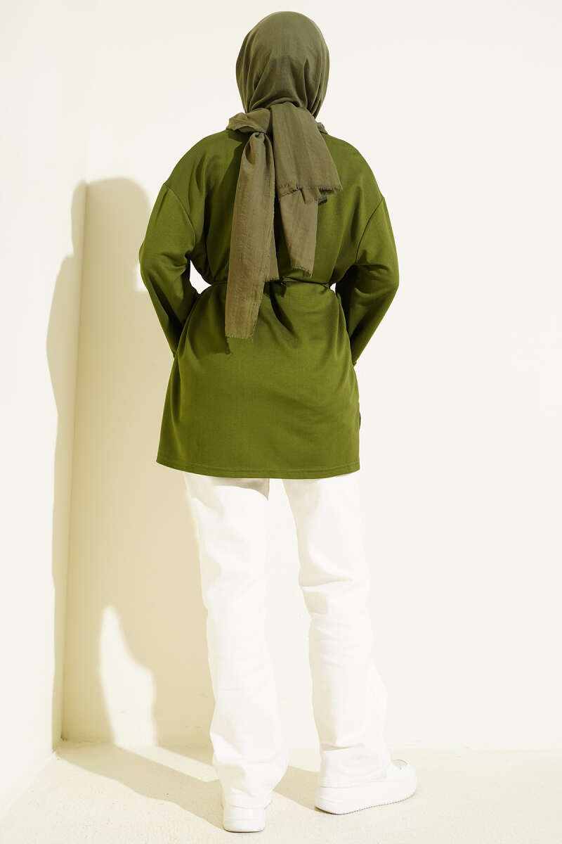 Belted Loycha Tunic with Side Slits - Green