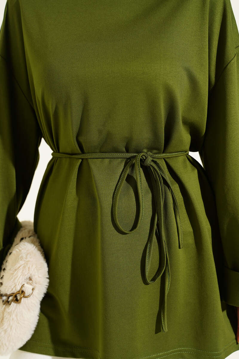 Belted Loycha Tunic with Side Slits - Green