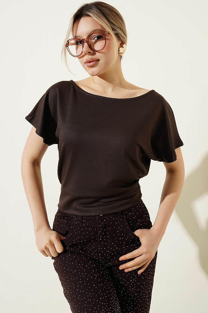 Loycha Batwing Blouse - Brown
