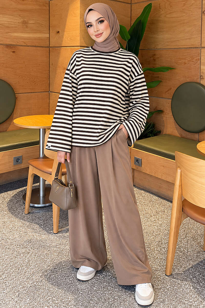 Striped Jersey Tunic - White-Brown