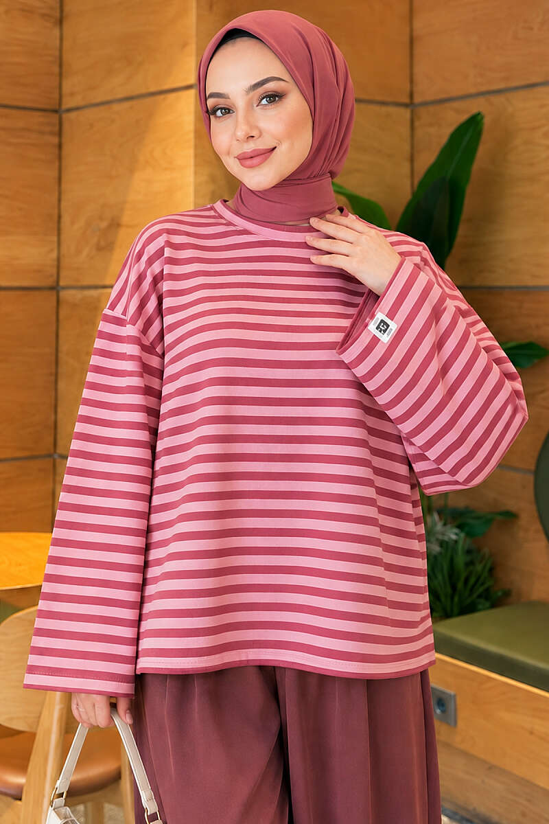 Striped Jersey Tunic - Dusty Rose