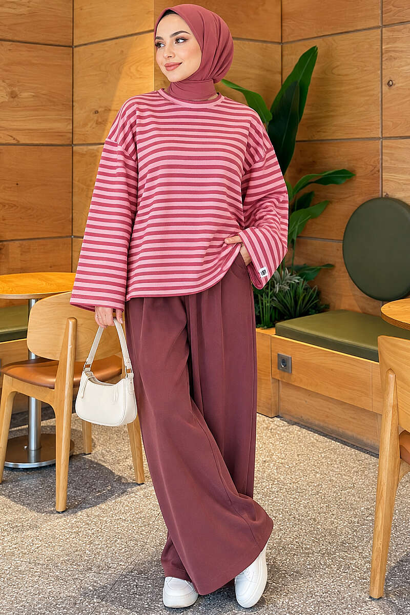 Striped Jersey Tunic - Dusty Rose