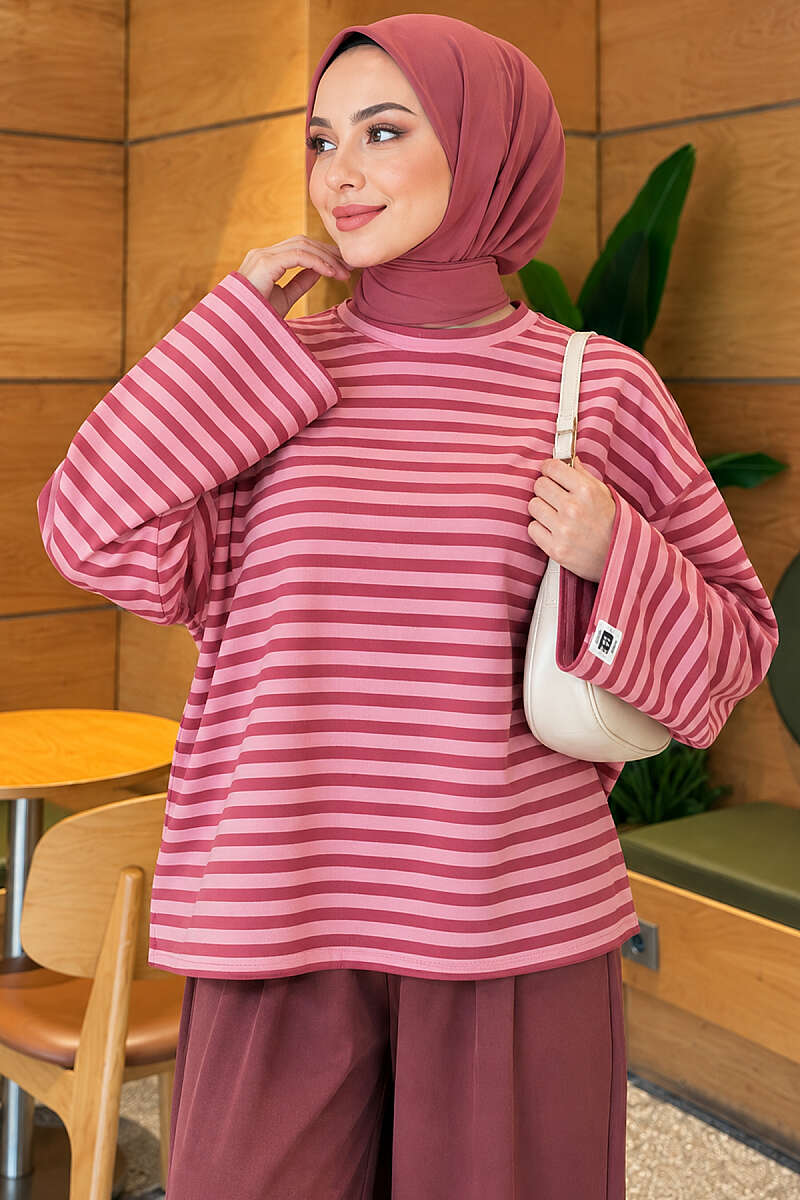 Striped Jersey Tunic - Dusty Rose