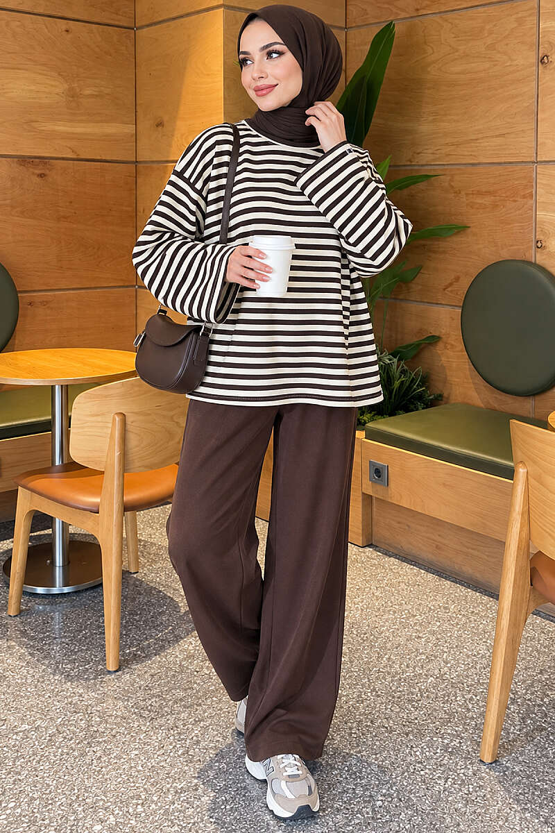 Striped Jersey Tunic - Brown