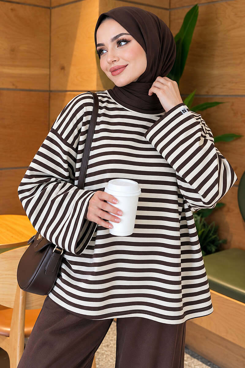 Striped Jersey Tunic - Brown