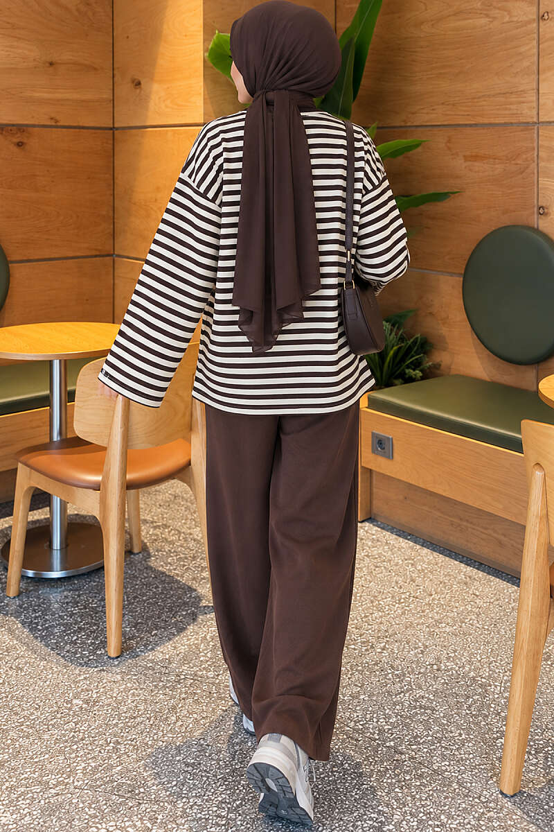 Striped Jersey Tunic - Brown