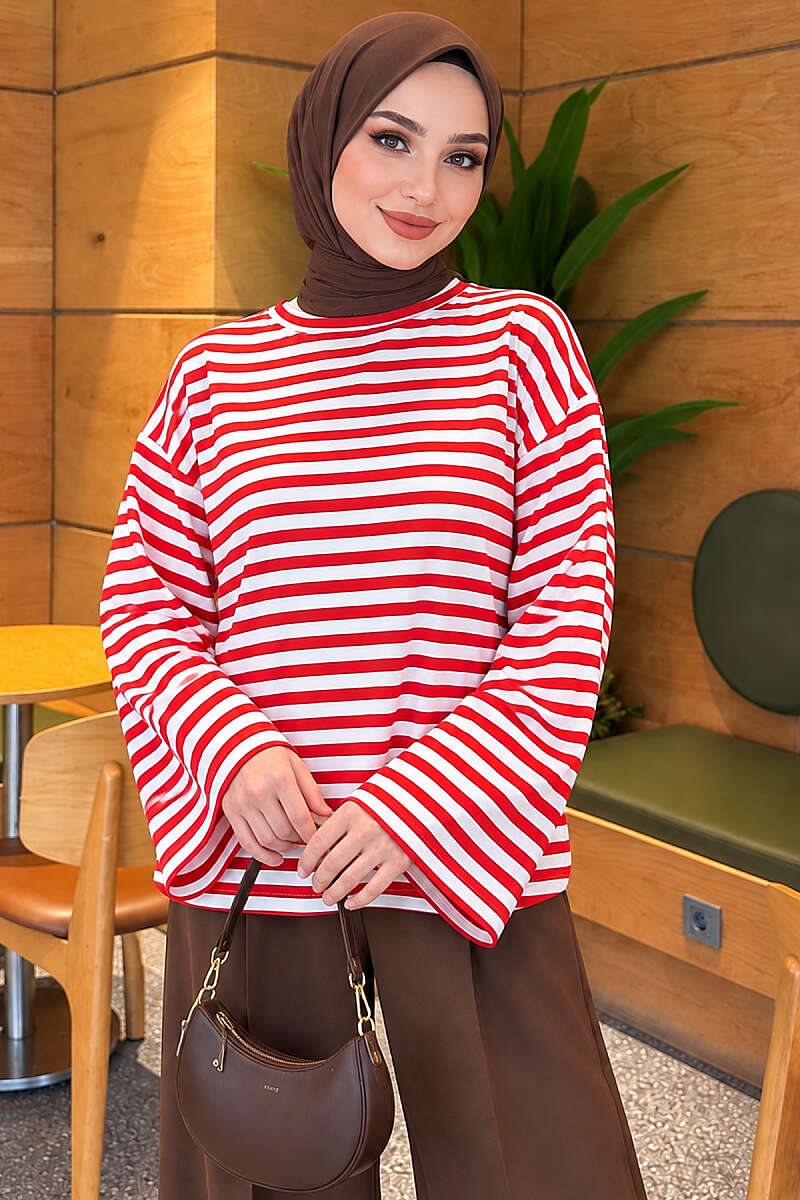 Striped Jersey Tunic - Red