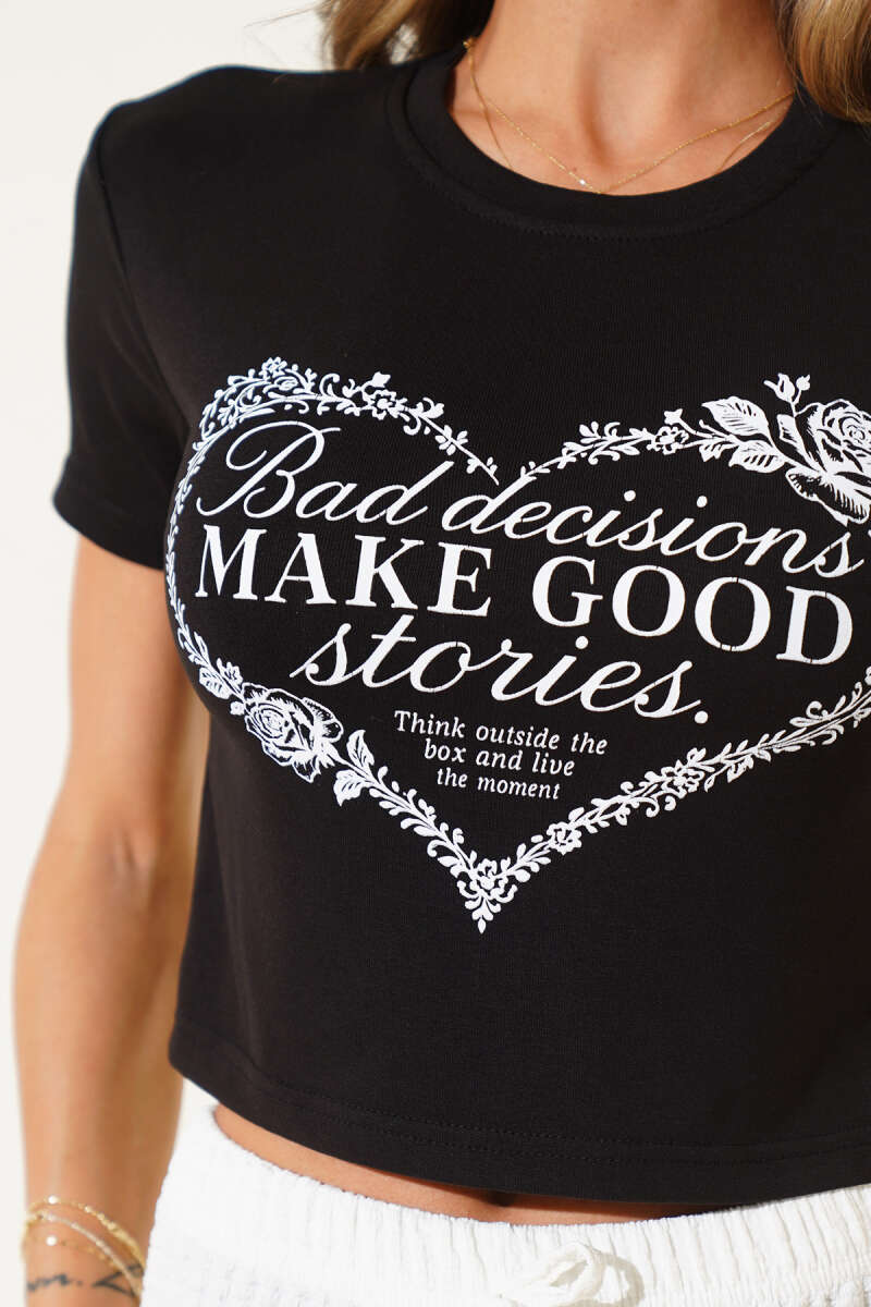 "Make Good" Print Crop Top - Black