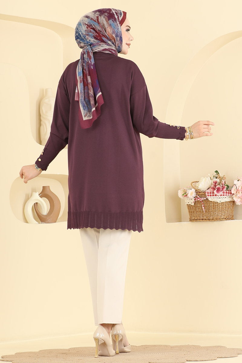 Mercerised Tunic with Cuff Detail - Plum