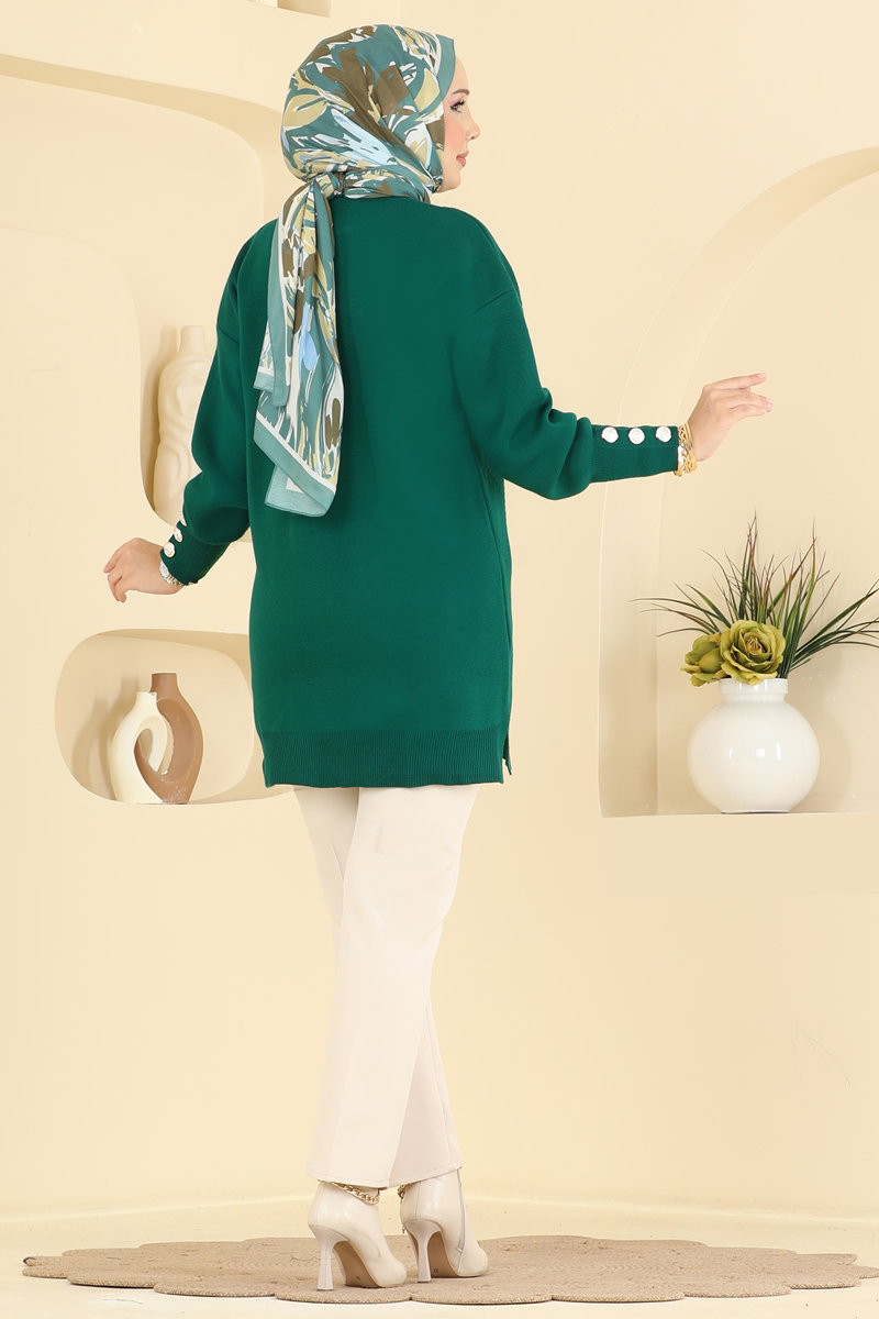 Knit Tunic with Button Cuffs - Teal