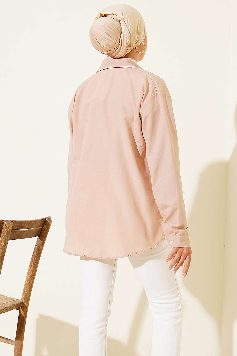Basic Shirt with Buttoned Cuffs - Beige