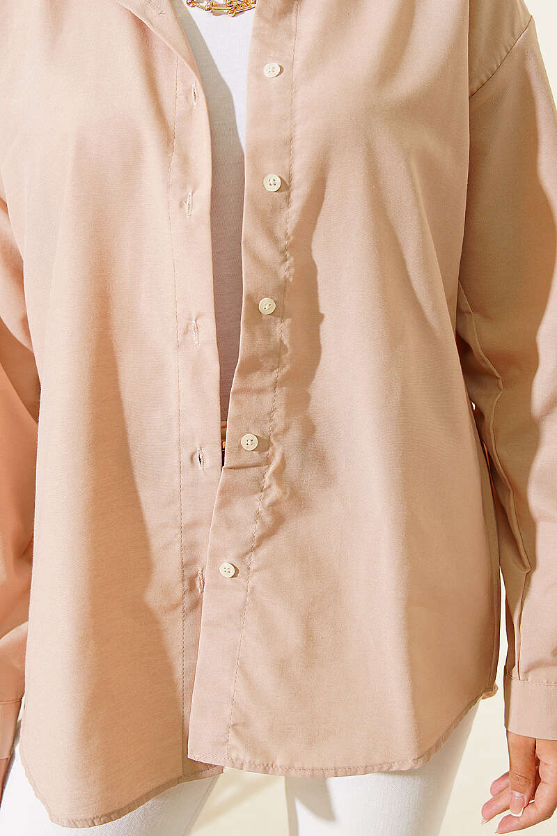 Basic Shirt with Buttoned Cuffs - Beige
