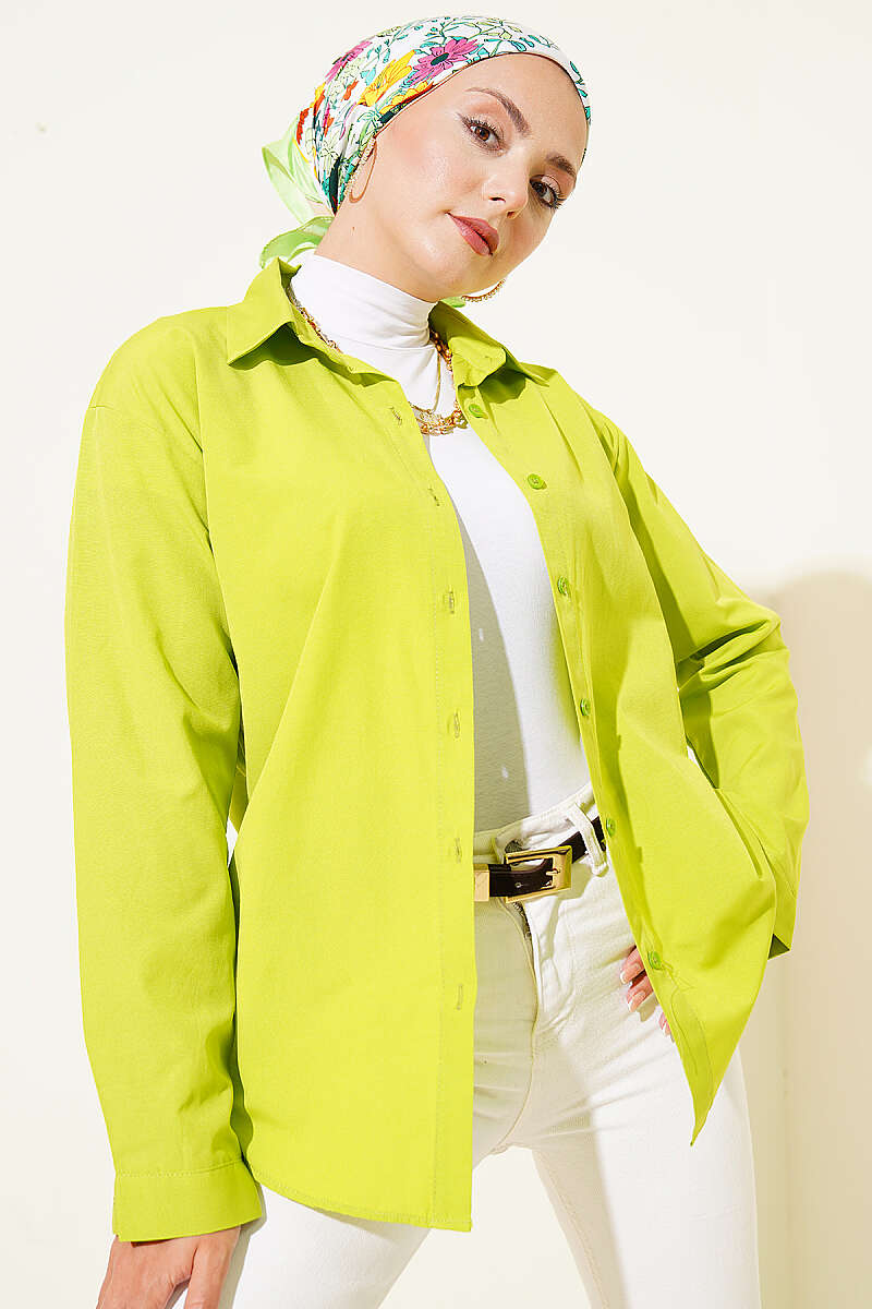 Basic Shirt with Buttoned Cuffs - Pistachio