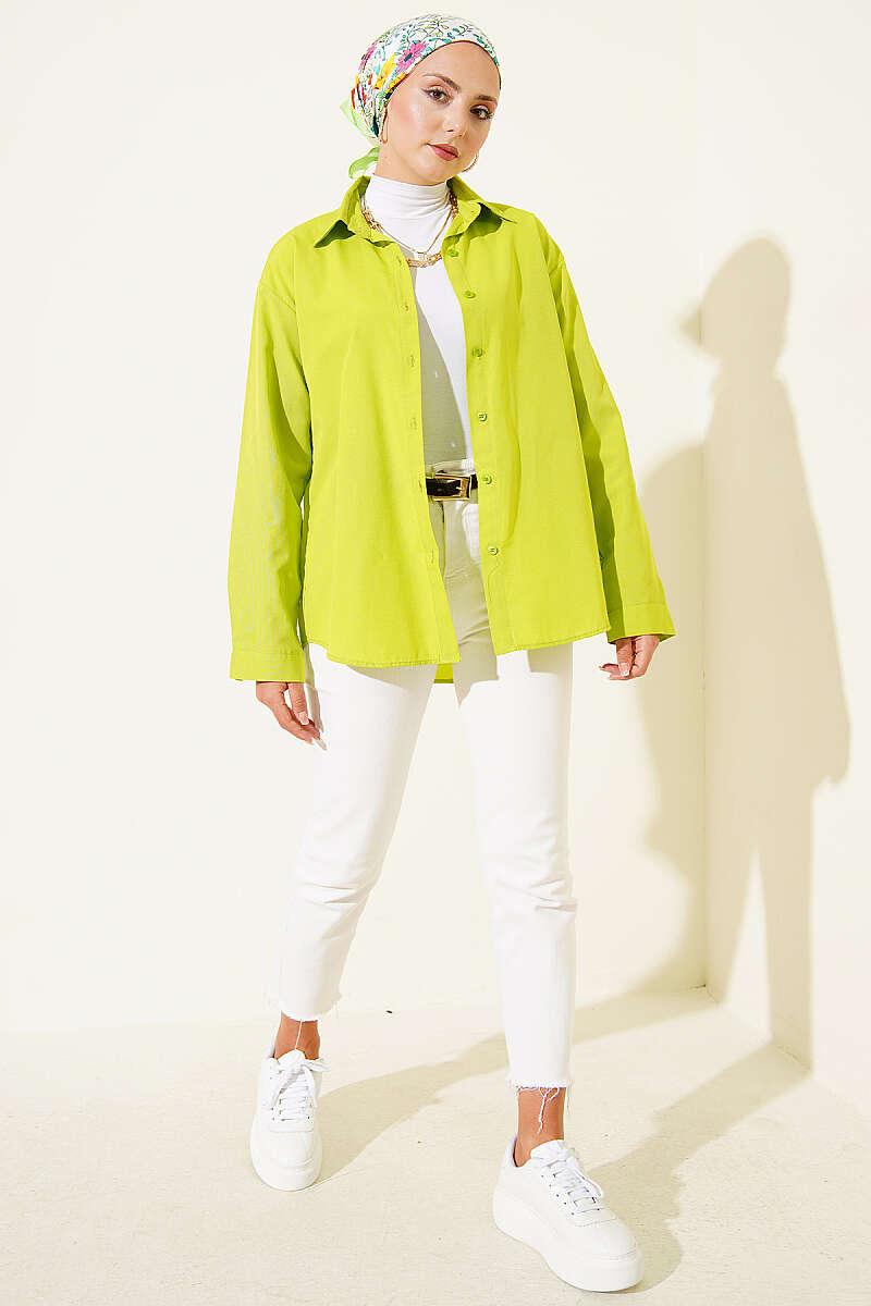 Basic Shirt with Buttoned Cuffs - Pistachio