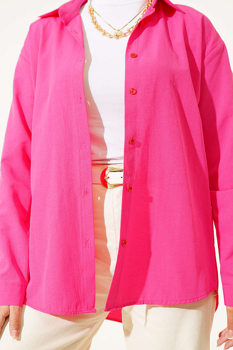 Basic Shirt with Buttoned Cuffs - Fuchsia