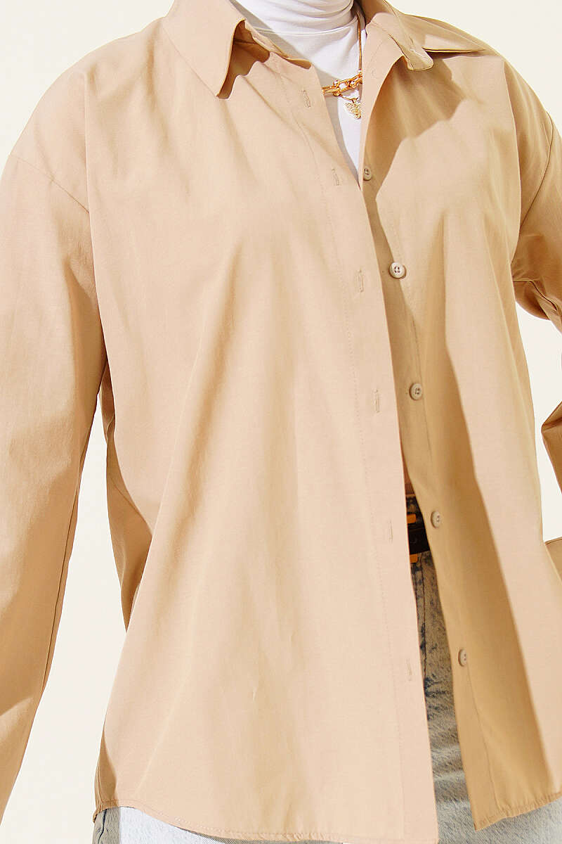 Basic Shirt with Buttoned Cuffs - Latte