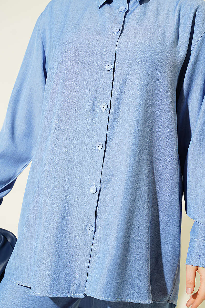 Basic Two-Piece Set with Buttoned Cuffs - Light Blue