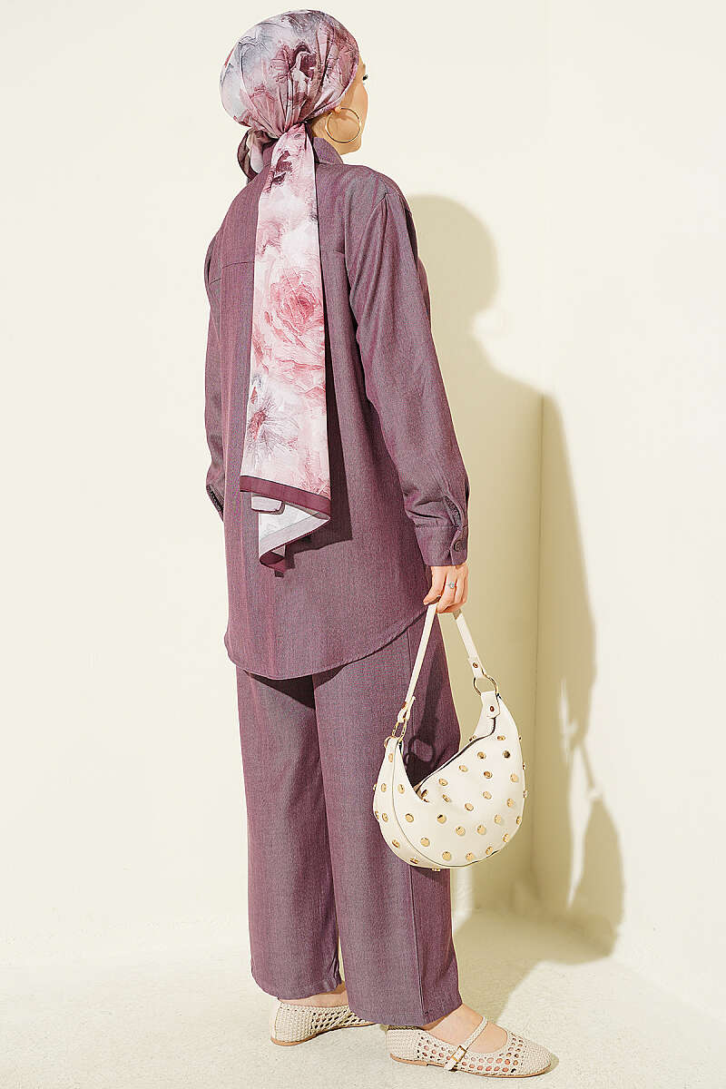 Basic Two-Piece Set with Buttoned Cuffs - Magenta