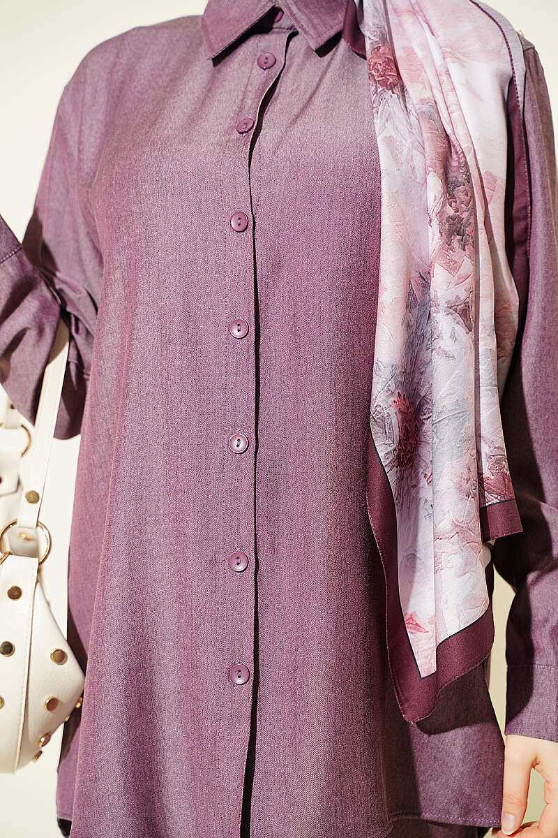 Basic Two-Piece Set with Buttoned Cuffs - Magenta